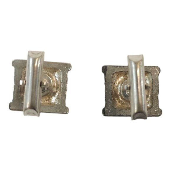 Embossed Ivy Pattern Cufflinks Vintage Pewter Silver Tone MCM Jewelry Two Tone - Picture 4 of 11